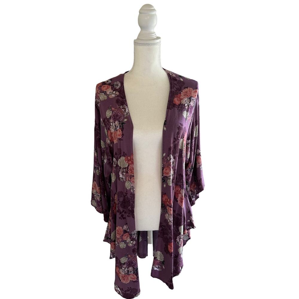 Torrid Crepe Shirttail Kimono Purple Floral Size 1X 2X Long Sleeve Summer